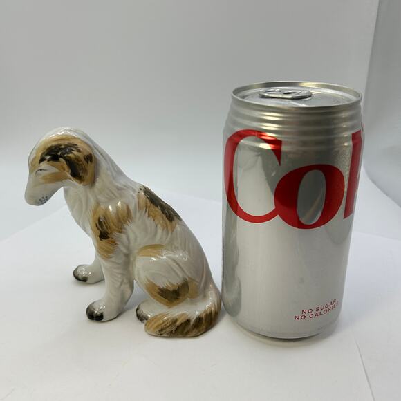 Vintage Ceramic Dog Russian Wolfhound Borzoi Dog 4 1/4" Tall White Brown Tan - Picture 3 of 8